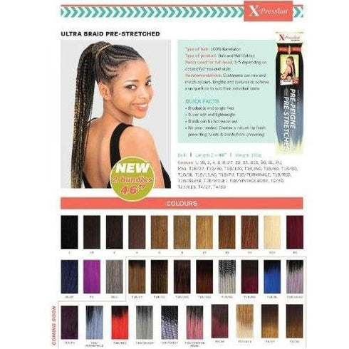 XPRESSION PRE STRETCHED ULTRA BRAID 2x PACK BRAID EXTENSIONS 46" LENGTH