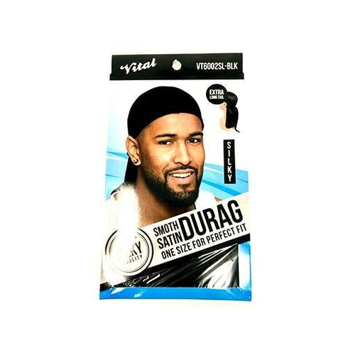 Vital for Men Du-Rag, Extra Long Tail Durag & Dome Caps (Black) VT6002SL-BLK