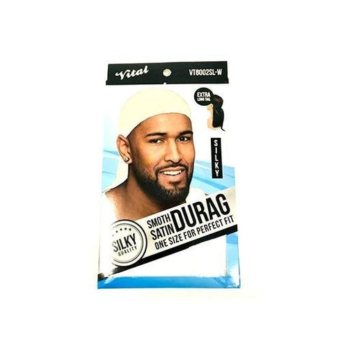 Vital for Men Du-Rag, Extra Long Tail Durag & Dome Caps (White) VT6002SL-W
