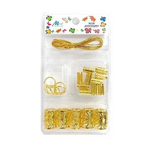 4IN1 Dreadlock/Braids Beads Cord Rings Hair braid Cuff Clip Golden Color