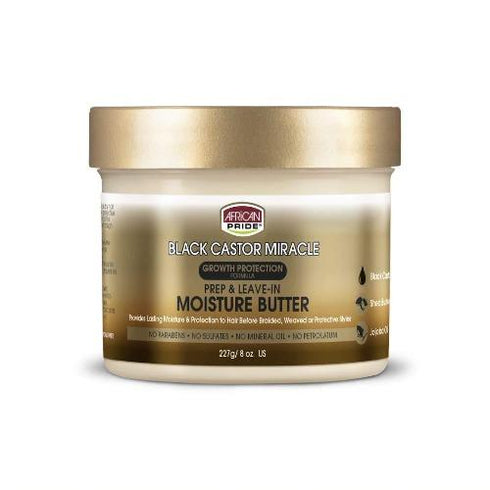 African Pride Black Castor Miracle Moisture Prep Leave In Butter 8oz